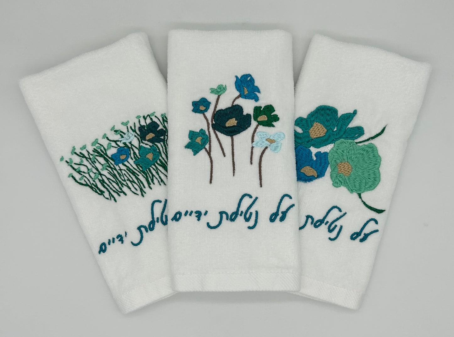 Hand Towels - Aqua Wildflowers