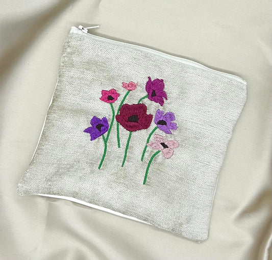 Zipped Pouch - Fuscia Wildflowers